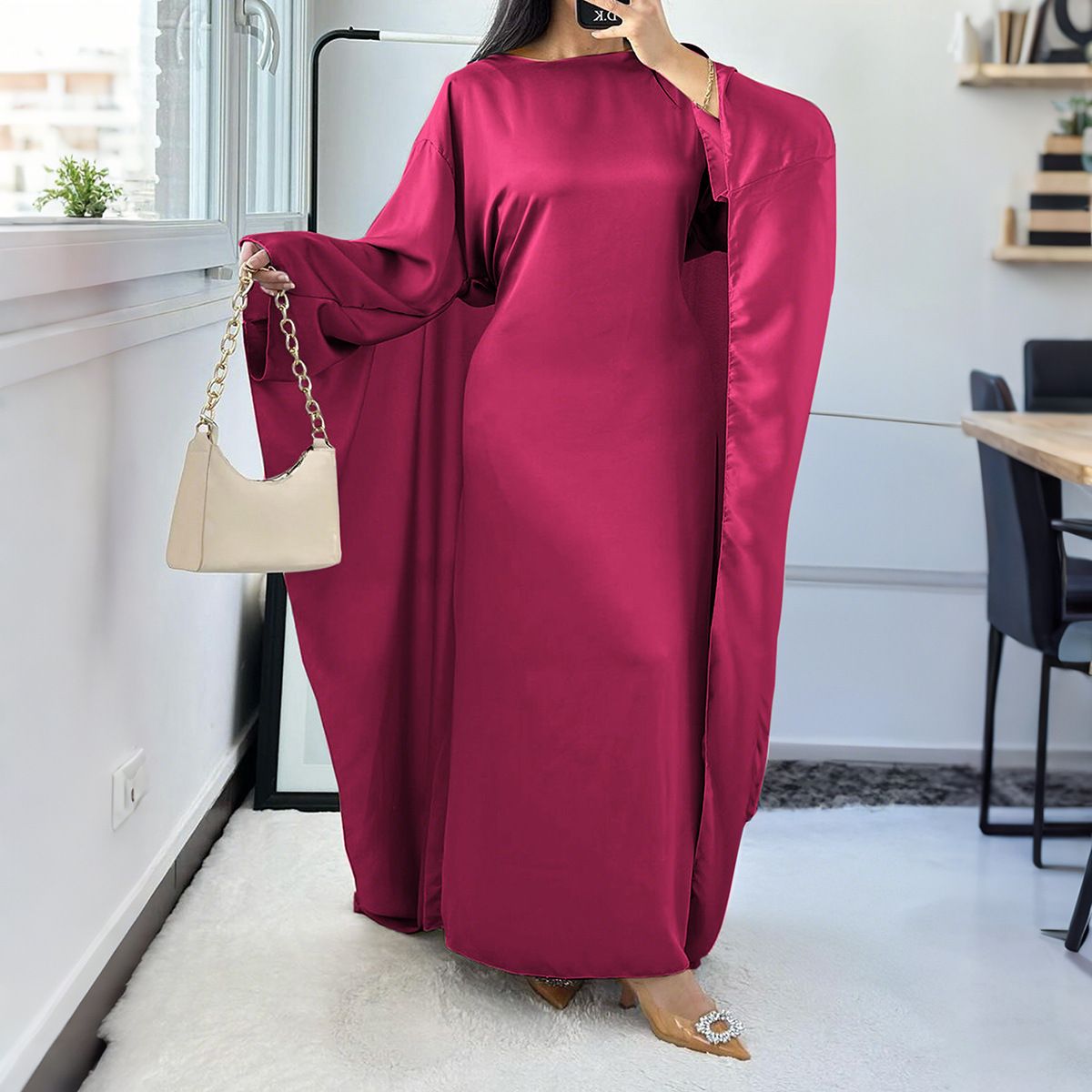 Women's Clothing Casual Simple Style Solid Color Wide Sleeve Long Skirt Dress_voghion.com
