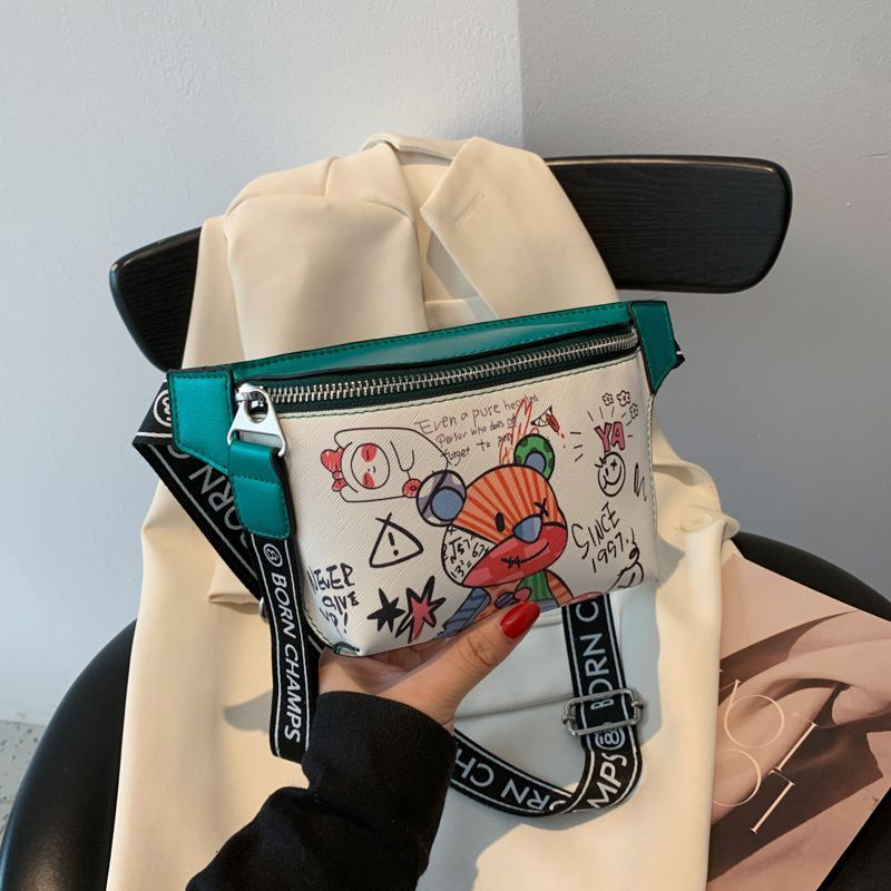 Small Bag 2024 New Fashionable and Cute Crossbody Chest Bag Small Waist Bag Leisure Bounce Bag Colored Graffiti Small Backpack for Women_voghion.com