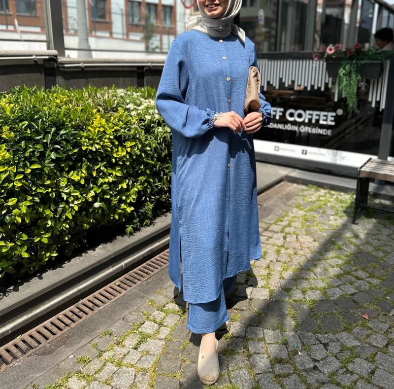 Damenbekleidung: Neue muslimische Frauen mit langen Ärmeln, Abaya-Hemd, breite Taille und Hose, geeignet für arabische Dubai-Damen-Anzug_voghion.com