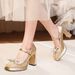 Y9759-096 Color Block Mary Jane Rhinestone Bow Chunky Heel High Heels Lively Elegant Luxurious Dress Shoes_voghion.com