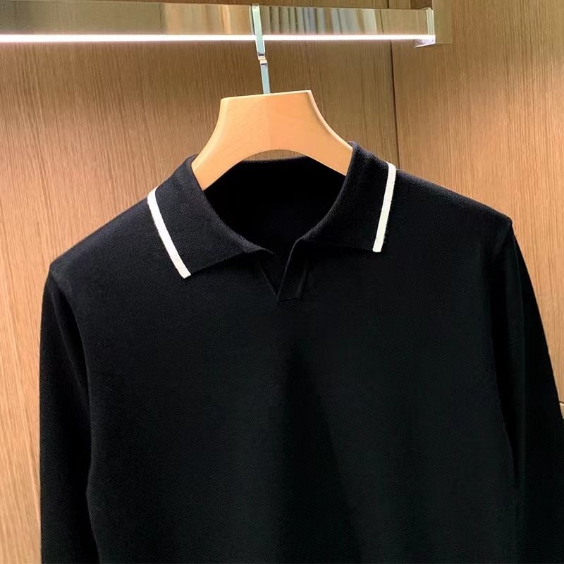 Minimally Casual Men's Clothing High-end Feel Rugged Handsome Style. Knitted Sweater For Autumn, Top With A Collar And_voghion.com