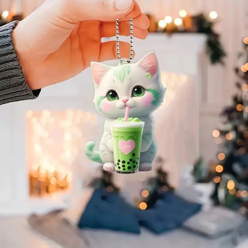 New acrylic flat pendant cute cat pendant Christmas tree decorative pendant backpack decorative pendant_voghion.com