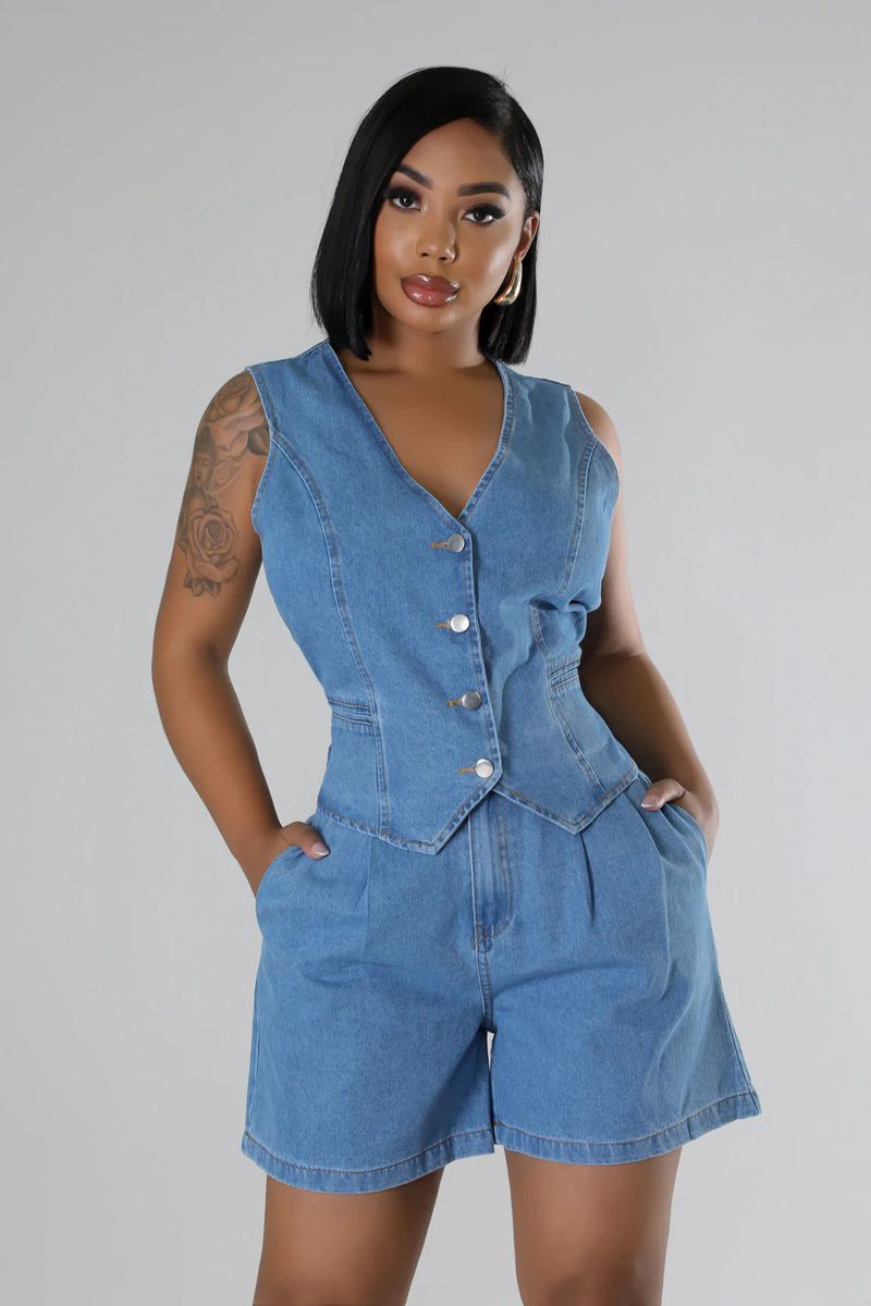 Women's Clothing Summer Fashion Casual Sleeveless High Waist Women's Suit Denim Shorts_voghion.com