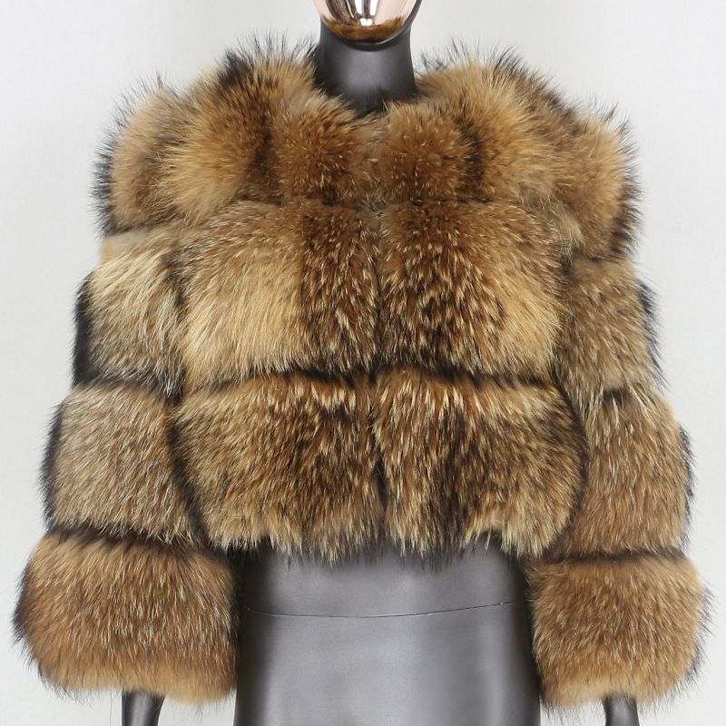 Manteau fourrure femme imitation fourrure de raton laveur épissage fourrure artificielle_voghion.com