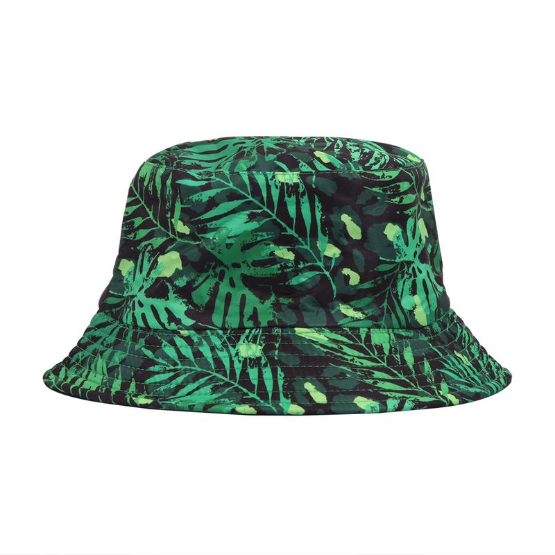 Spring and summer new hat women's small fresh printed leaves wide eaves bucket hat fashion pot hat_voghion.com