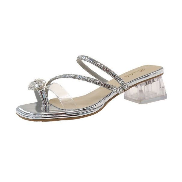 Water Diamond For Women's Summer Outerwear 2025 New French Luxury Crystal Coarse Heel Set With Toe Matching Skirt Cool_voghion.com