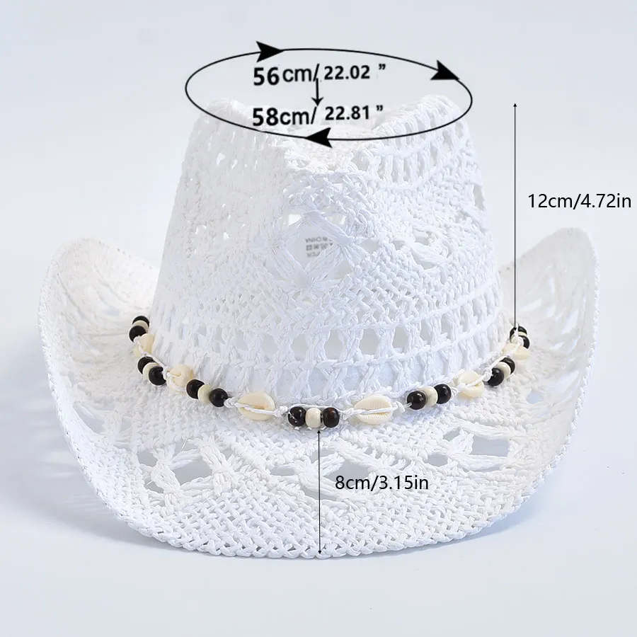 Chapeau de soleil en paille naturelle Panama pour femme, chapeau d'été creux pour la plage, Sombrero_voghion.com