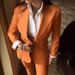 Elegant Striped Blazer & Trousers Set – Long Sleeve Notch Lapel, Wrinkle-Resistant Polyester & PU Blend (Orange, S/M/L/XL, Retro Office Chic)_voghion.com