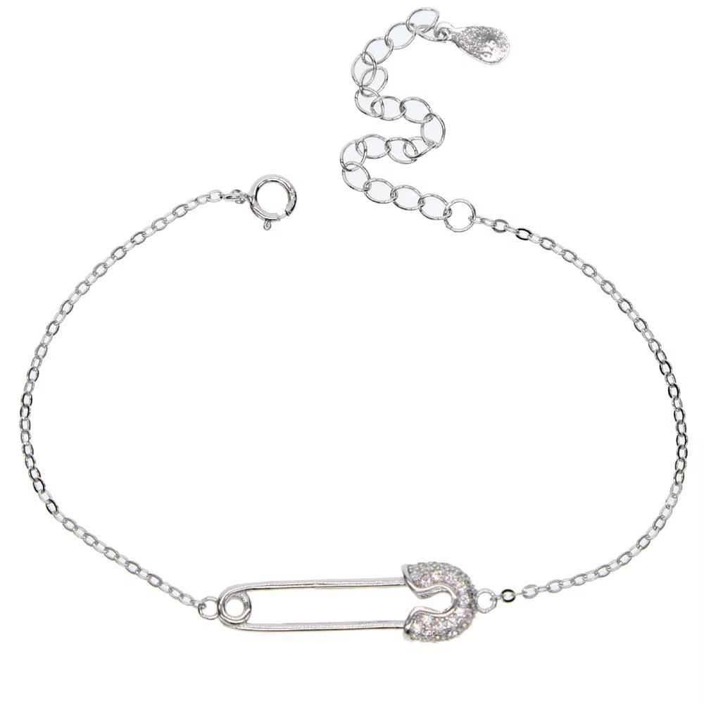 Collana e bracciale a forma di graffetta in argento sterling 925 con zirconi cubici, gioielli da donna, minimalisti e alla moda, impilabili._voghion.com