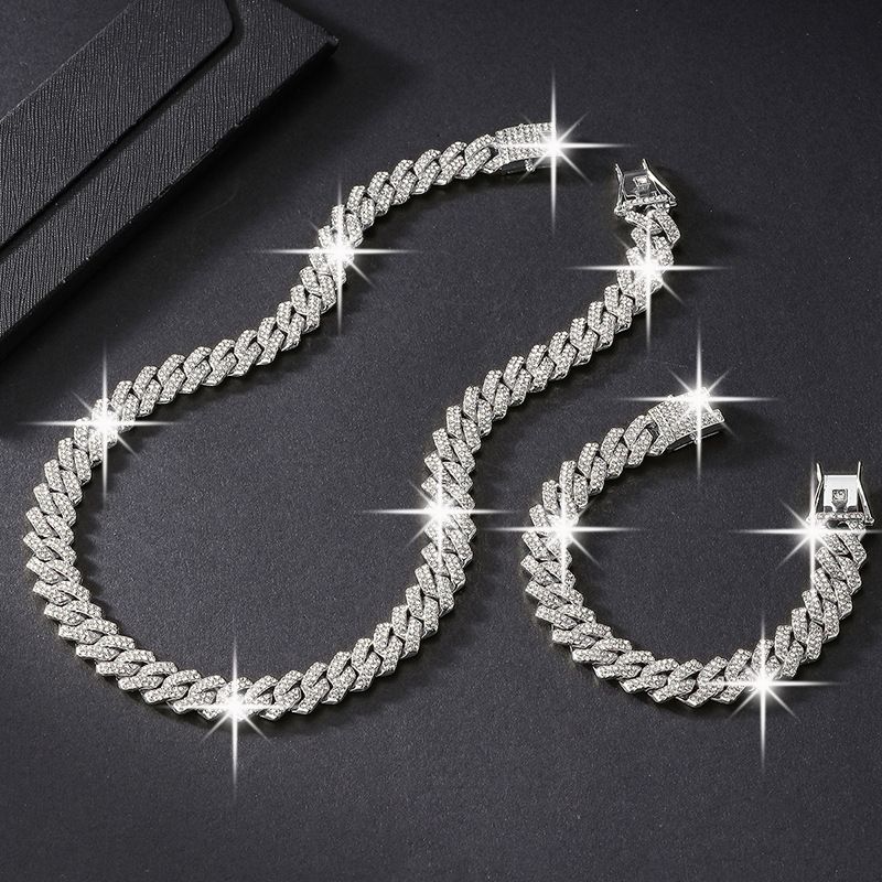 Trendige und modische kubanische Kette mit 14-mm-Streifen-Hip-Hop-Halskette aus Legierung mit Volldiamanten_voghion.com