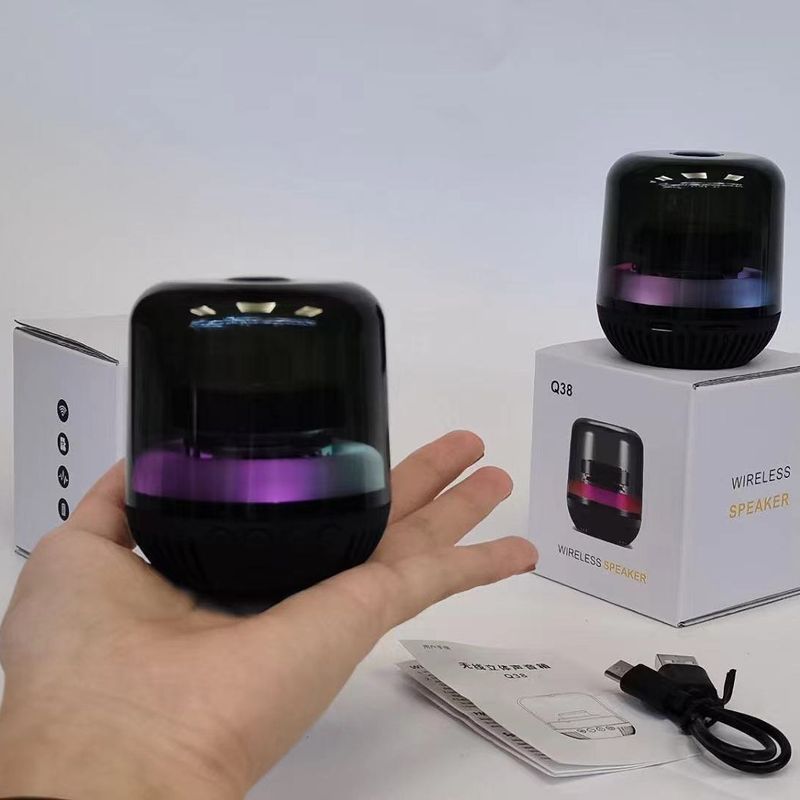 Nieuwe Q38 Glazen Kleurrijke Licht Bluetooth Luidspreker Home 3D Surround Transparante Audio Draadloos Internet Celebrity Subspeaker_voghion.com