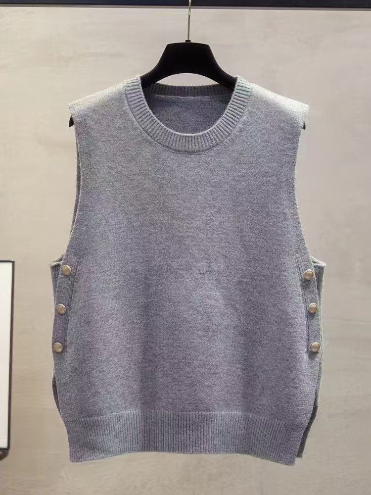 Gilet en tricot à col en V pour femme - Gilet léger et ample pour le printemps et l'automne, pièce décontractée à superposer_voghion.com
