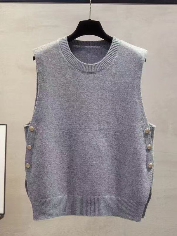 Gilet en tricot à col en V pour femme - Gilet léger et ample pour le printemps et l'automne, pièce décontractée à superposer_voghion.com
