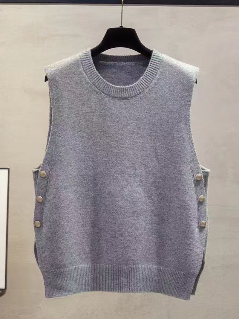 ​​"Women's V-Neck Knit Vest - Lightweight Loose Fit Sweater Waistcoat For Spring & Autumn, Casual Layering Piece"​​_voghion.com