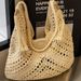 Strohtasche, gewebte Tasche, gestrickte Baumwollfaden-Umhängetasche für Damen, Strandurlaub, große Kapazität, Pendler-Einkaufstasche_voghion.com