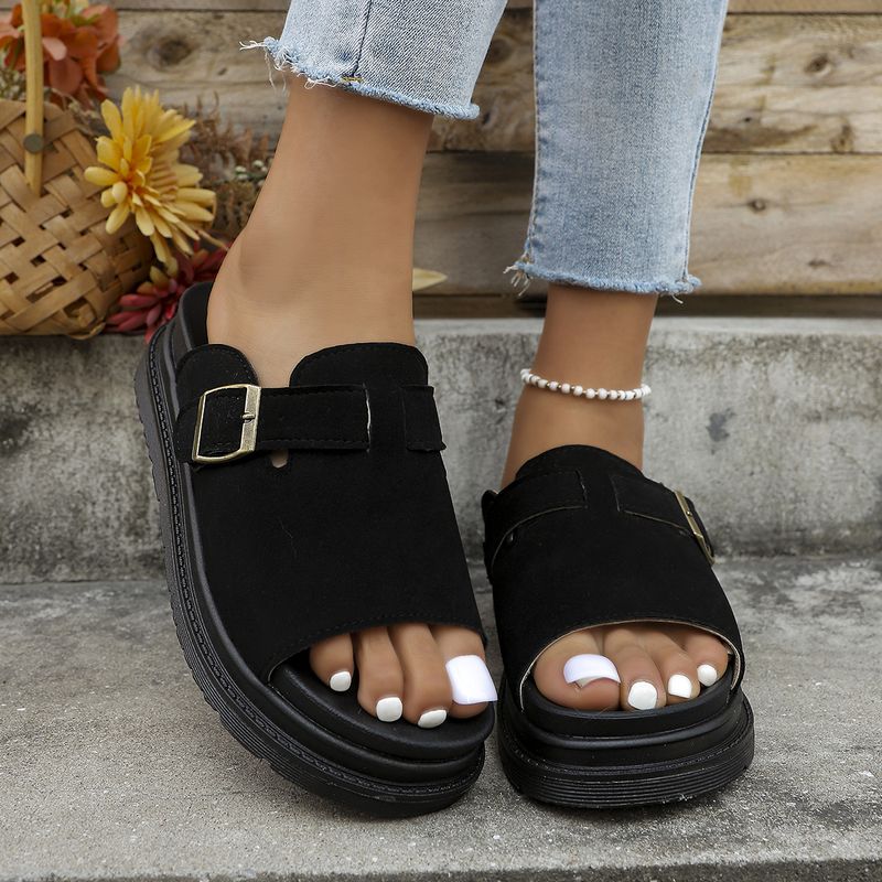 Zwarte PU-microvezel platte rubberen schoenen_voghion.com