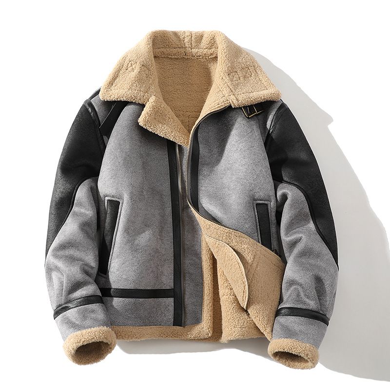 ​​Men's Oversized Faux Shearling Jacket – Fleece-Lined Winter Coat With Notch Lapel (Gray, M-5XL)​​_voghion.com