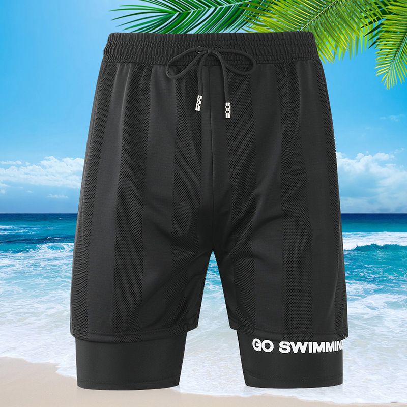 Herrenbekleidung Badehose für Männer Anti-Peinlichkeits-Doppel-Baggy-Strandhose für Herren Fünfviertel-Badehose Spa-Schwimmausrüstung_voghion.com
