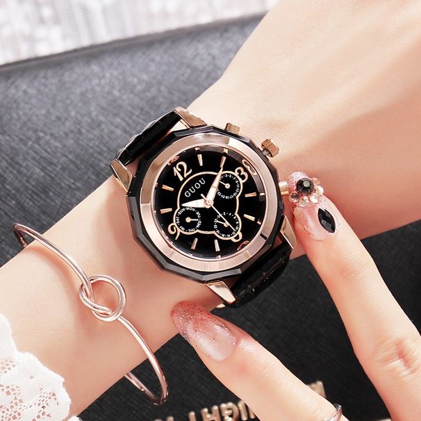 GUOU new style durable and light luxury six-pin trendy watch leather strap personalized fashionable large dial ladies watch_voghion.com