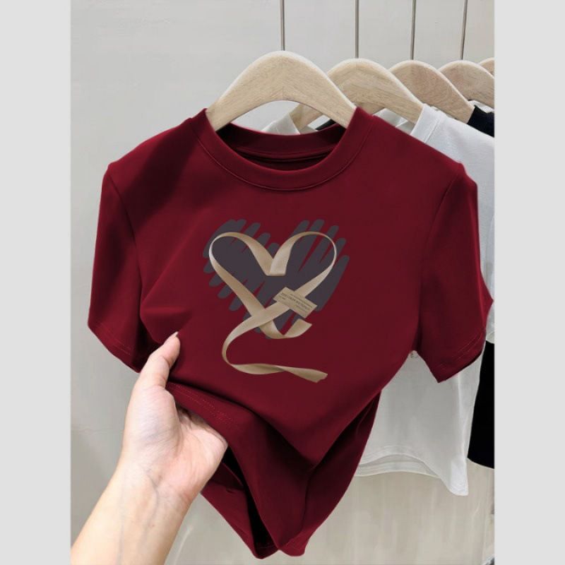 Damenbekleidung Retro Kurzarm T-Shirt Slim Fit Stilvoll Schönes Schickes Top_voghion.com