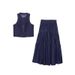 Sinan Lao Qian Commuting Bright Line External Seam Design Sense Sleeveless Cowboy Vest Half Skirt Set_voghion.com