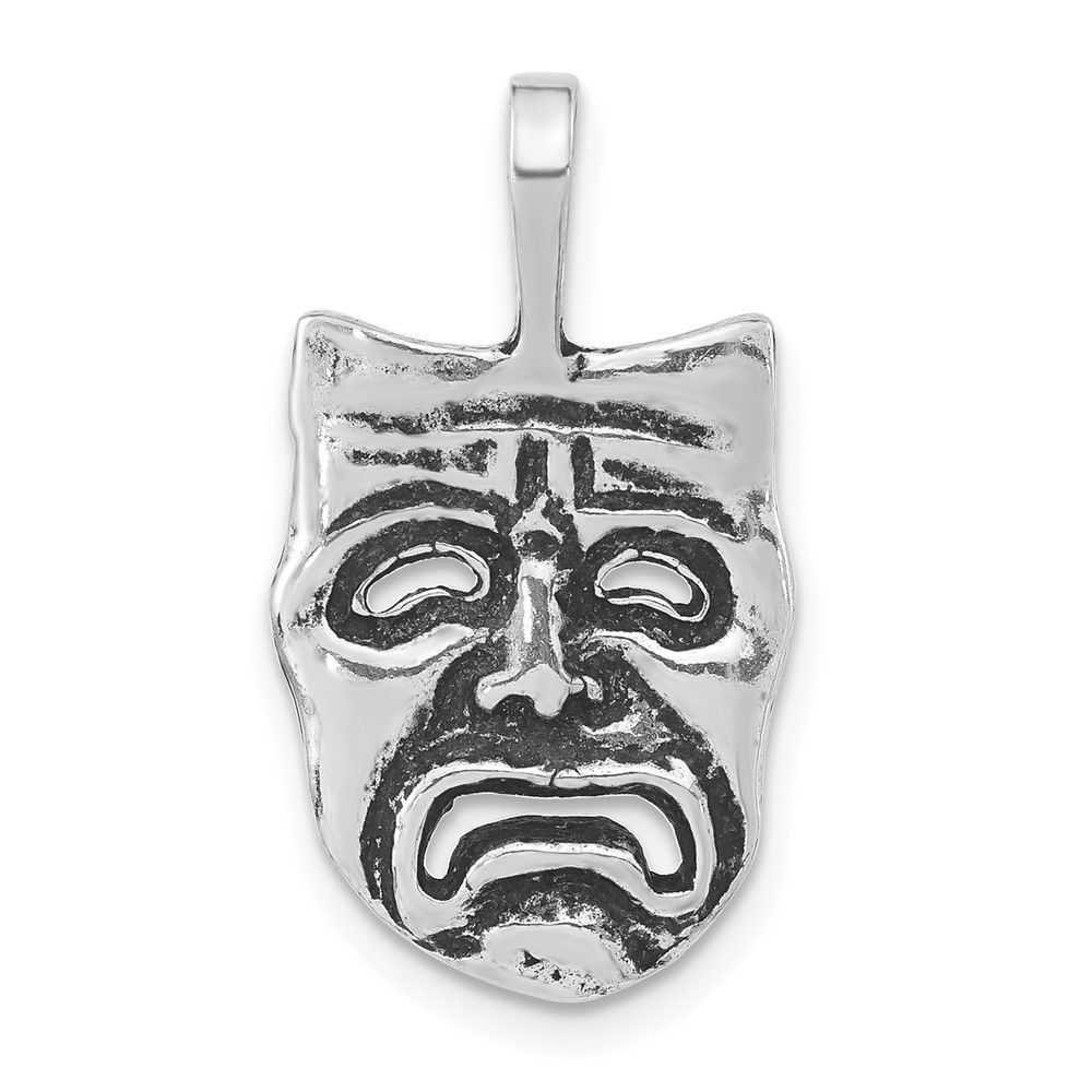 Sterling Silver Polished & Antiqued Sad Face Mask Chain Slide Pendant_voghion.com