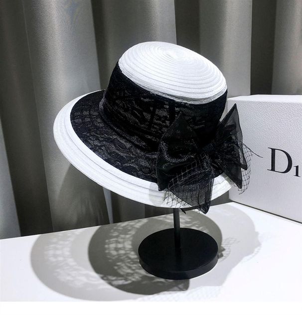 Modes modes mežģīņu tīkla dzija zvejniece sieviešu vintage Hepburn vēja raibu krāsu cilindrs elegants loka vizieris_voghion.com