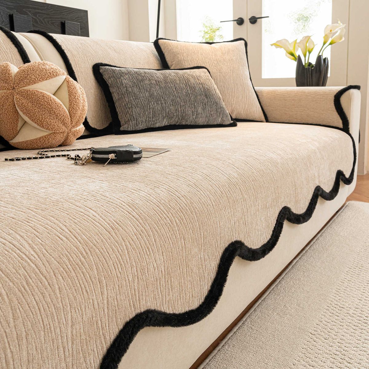 Hochwertige Sofakissenbezüge aus Chenille – rutschfest, universelle Passform für Anbausofas und Sofas mit unregelmäßiger Form (70–320 cm, einfarbig, maschinenwaschbar)_voghion.com