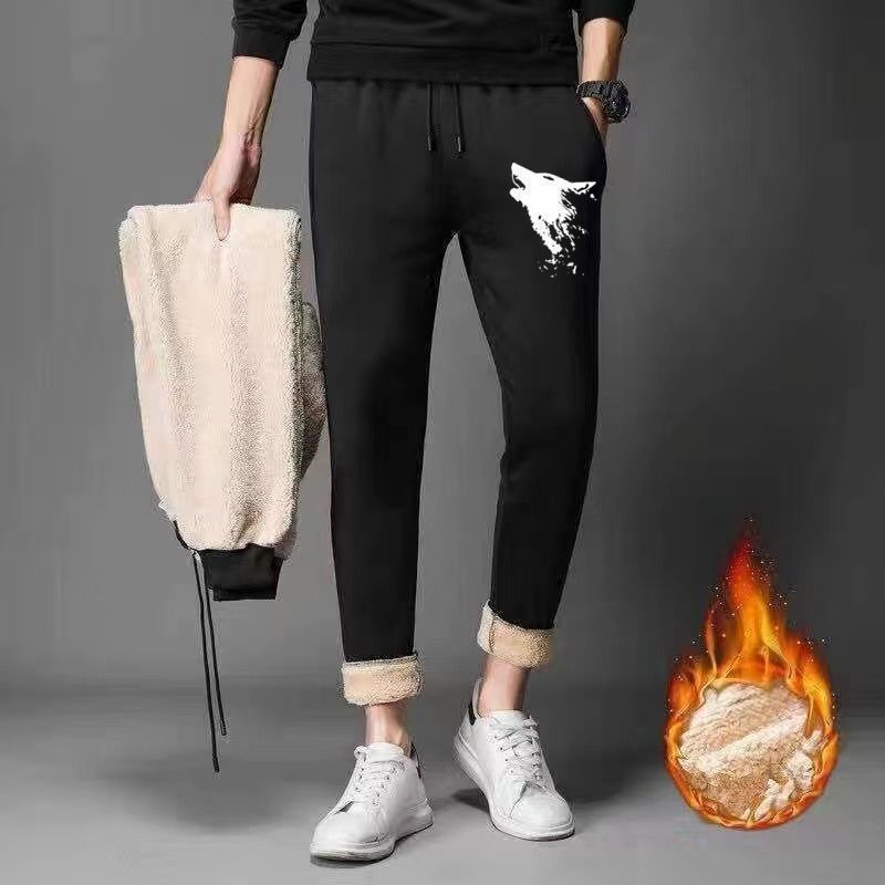 Winter men's lamb fleece casual sports suit cardigan warm hoodie leg tied pants men 12_voghion.com