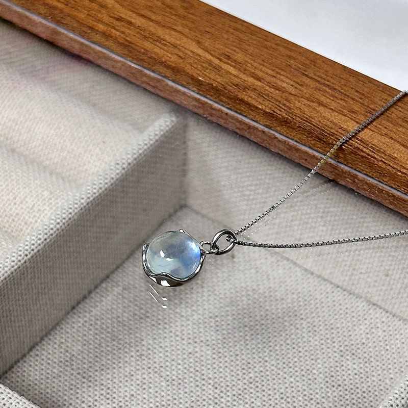 Aquamarin-Kristall für Damen, Sterlingsilber, Nischendesign, koreanische, sanfte Schlüsselbeinkette, leichte Luxus-Halskette im Ins-Stil_voghion.com
