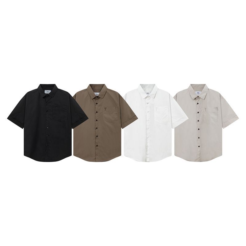 2025 Spring New Loose In Summer Chest Pocket Heart Embroidery Summer Unisex Casual Short Sleeve Shirt_voghion.com