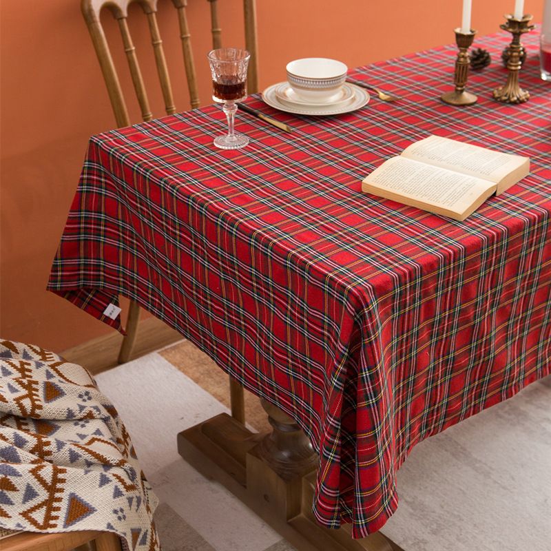 Nappes en coton et lin nordiques à carreaux, nappe de luxe légère de Noël, grande grille, table basse, filet rouge, serviette_voghion.com