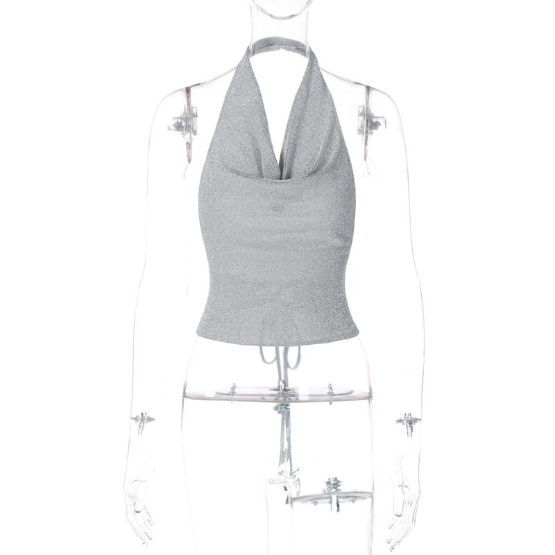 Sexy Nachtclub Stijl Nieuwe Vrouwen Effen Kleur Glanzende Zijde Reflecterende Open Back Vetersluiting Taille Opknoping Nekband Wikkelen_voghion.com