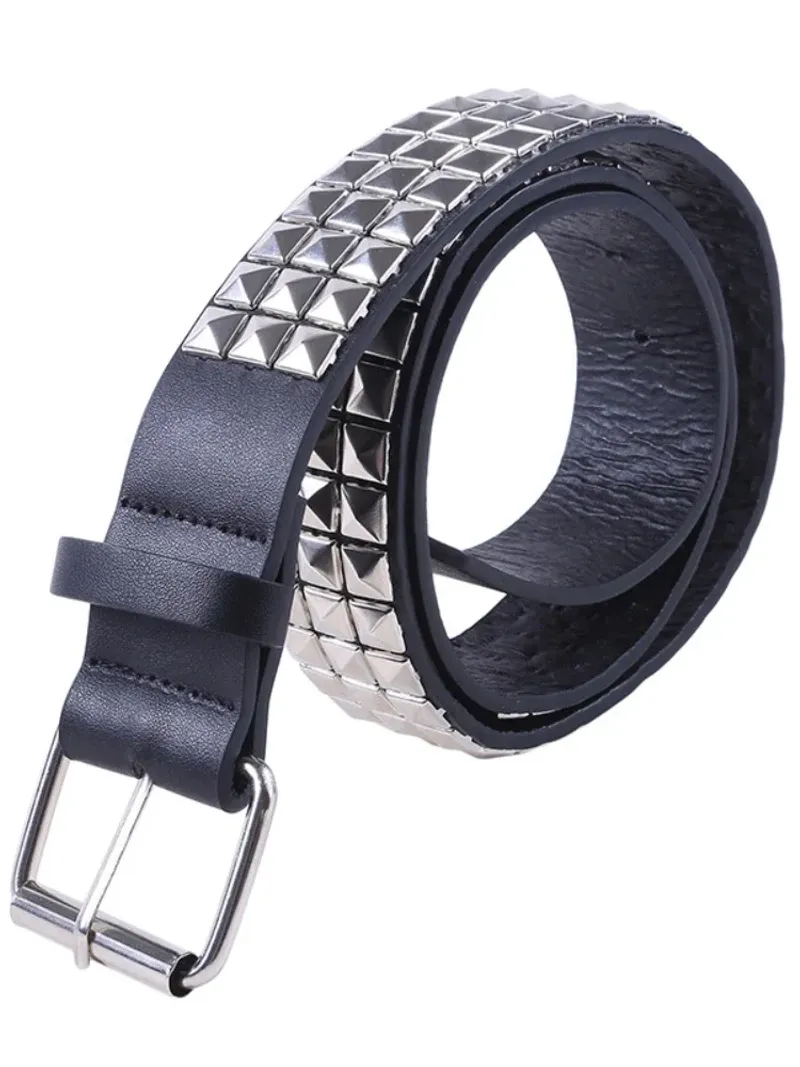 HOT Shiny Pyramid Belt Men Women's Studded Belts Punk Rock with Pin Buckle Black Fashion Rhinestone Rivet Nightclub_voghion.com