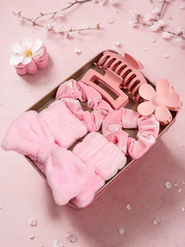8-teiliges Set minimalistischer rosa Haaraccessoires für Zuhause für Mädchen, geeignet für das tägliche Make-up, zum Waschen des Gesichts und zur Dekoration_voghion.com