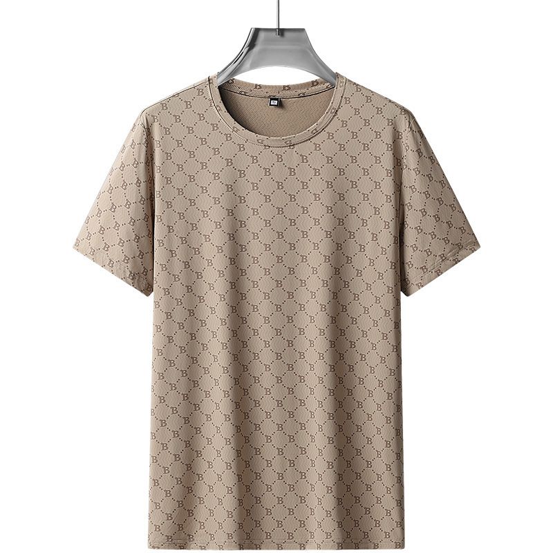 T-shirt à manches courtes et col rond pour homme, grande taille, en soie glacée, ample, demi-manches, respirant, très élastique, pour le sport et les loisirs, été_voghion.com