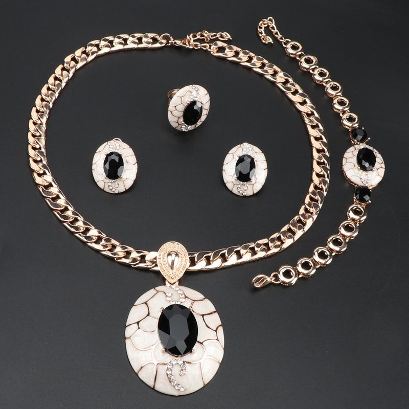 Exquisite Dubai Gold Crystal Enameled  Brand Nigerian Wedding Woman Bridal Party Necklace Earring Jewelry Set_voghion.com
