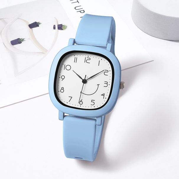 New Jelly Color Square Case Crooked Smiley Face Student Sports Silicone Strap Quartz Watch_voghion.com