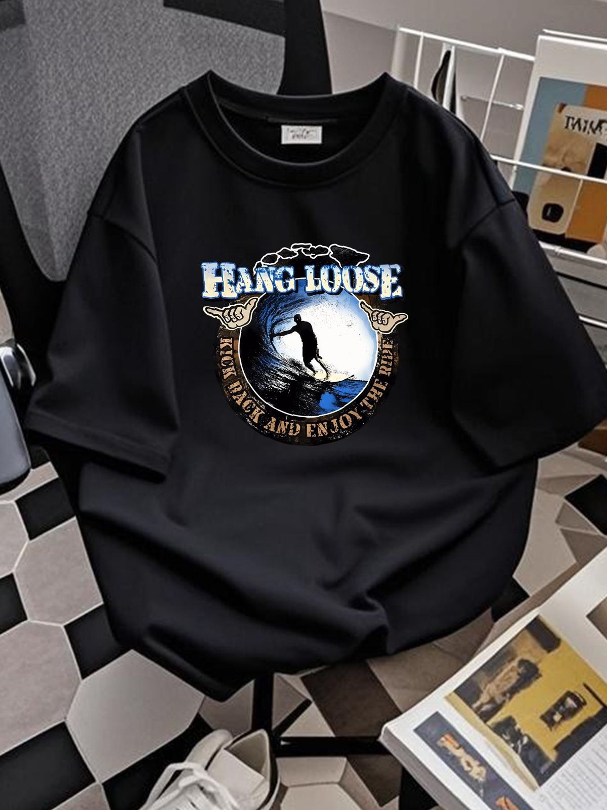 Hang Loose Kick Back Relax Enjoy TheRide Hawaiian Island T-Shirt Herren L Sommer Unisex Casual Homme Top für den Alltag Grafik Stilvoll Leicht_voghion.com