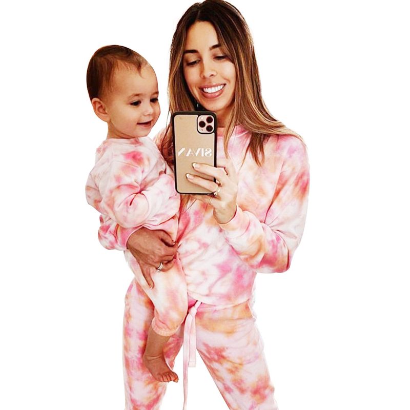 Yeni Kadın Giyim Uzun Kollu Kamuflaj Kravat Boyalı Sweatshirt Moda Ebeveyn Çocuk Takımı_voghion.com