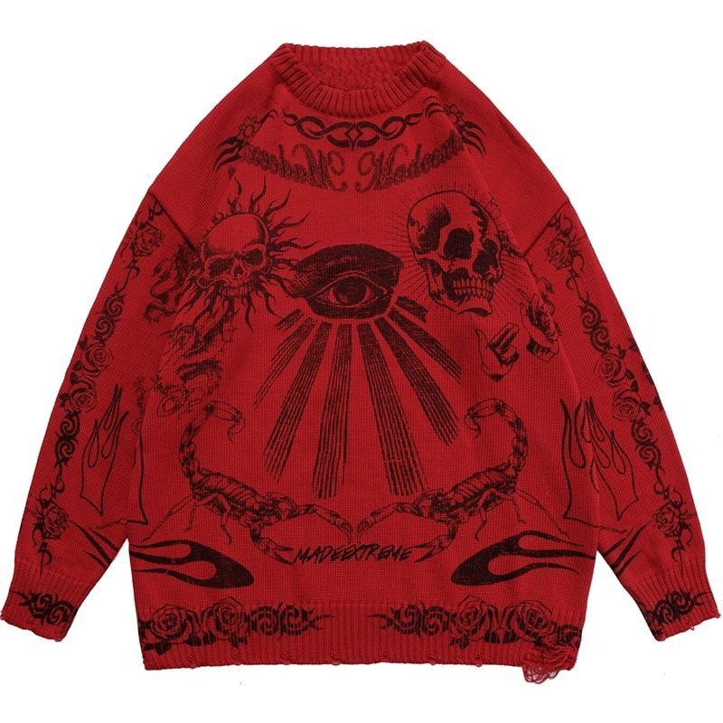 Men's Clothing Girl Gothic Fashion Harajuku Punk Rock Hip Hop Skull Smolder Y2KO Collar Long Sleeve Knitted Sweater Wholesale_voghion.com