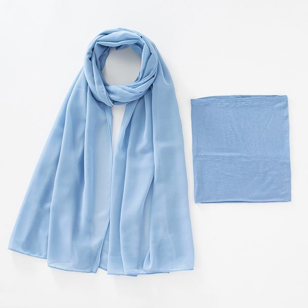 Ženski modalni šali, enobarvni, zračni, elastični klobuk z bisernim šifonom in trakom za glavo, komplet 2 kosov_voghion.com