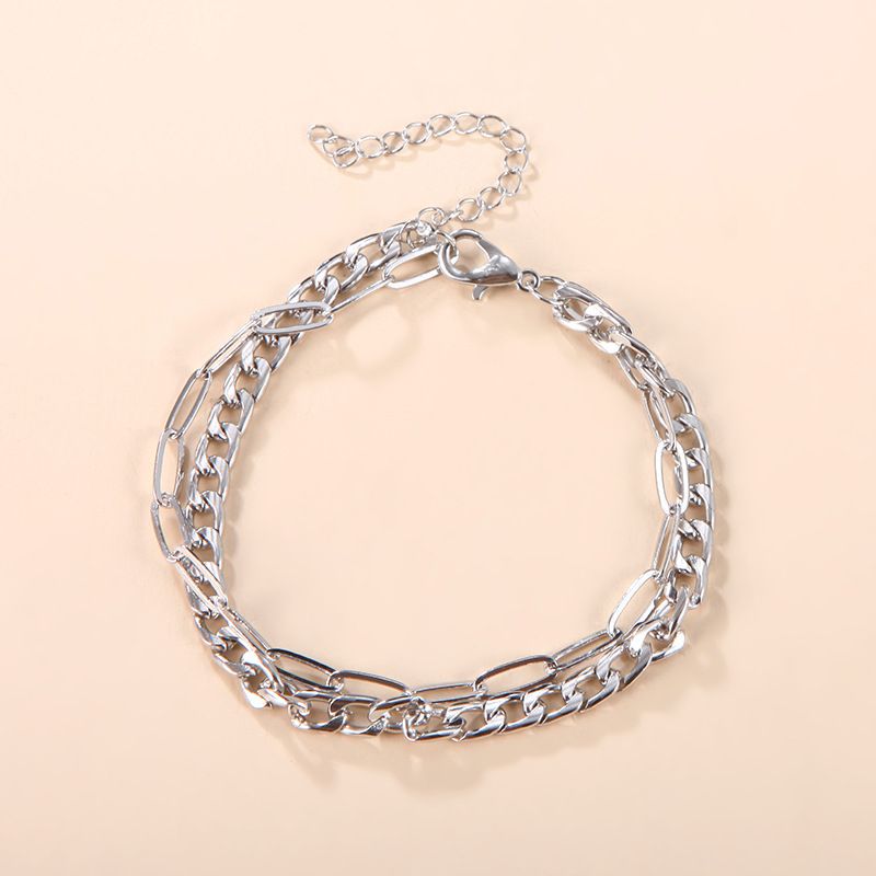 Bracciale unisex con catena cubana a doppio strato, stile hip-hop giapponese e coreano, semplice e versatile._voghion.com