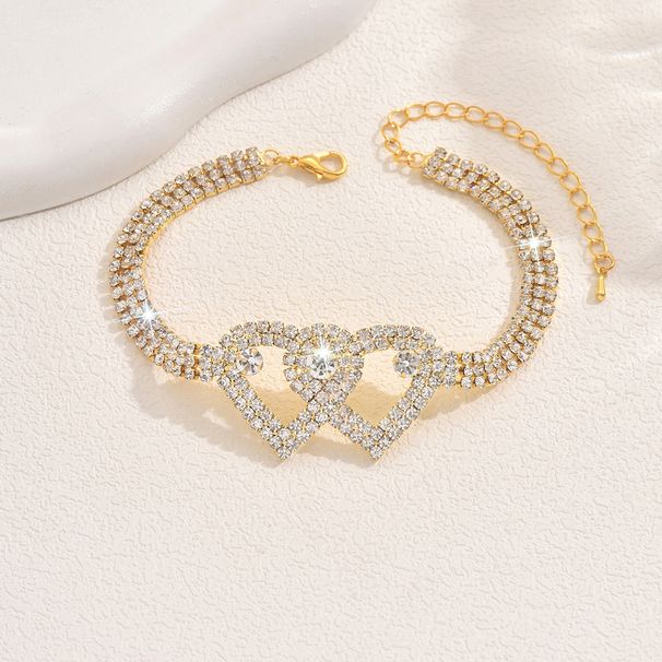 Unisex Heißer Verkauf Diamant Fußkettchen Mode Anhänger Doppel Liebe Patch_voghion.com