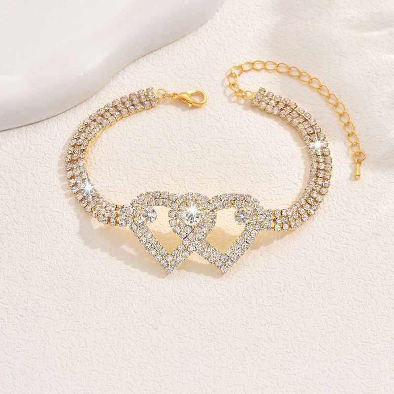 Unisex Hot Selling Diamond Anklet Fashion Pendant Double Love Patch_voghion.com