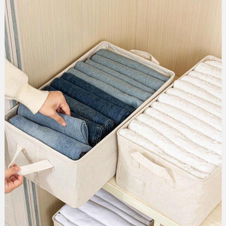 Scatola portaoggetti in tessuto Tianshan, in cotone e lino, lavabile, pieghevole, per camera da letto, vestiti, biancheria intima, cestino in tessuto_voghion.com