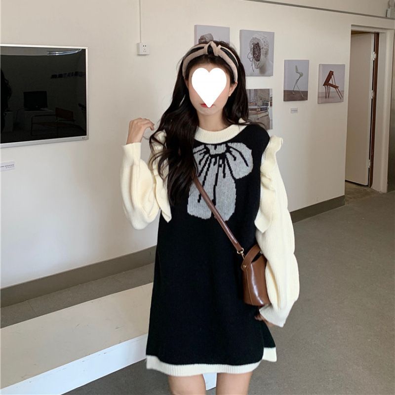 Große größe design schmetterling knoten pullover kleid für frauen herbst und winter neue Koreanische version, college stil, alter_voghion.com