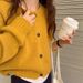 ragazza 2025 Nuovo cardigan lavorato a maglia coreano giallo con scollo rotondo e maniche lunghe, stile delicato, versatile, da donna, per autunno e inverno_voghion.com