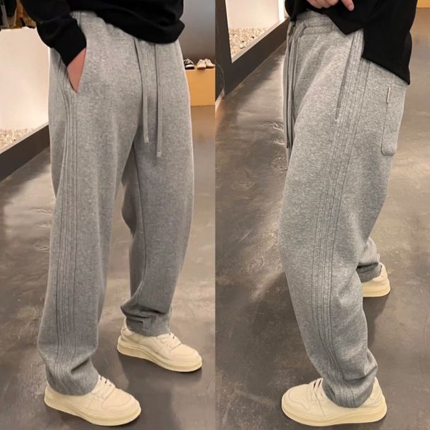 Moška oblačila 2025, pomlad in poletje, enobarvne hlače za prosti čas, ravne hlače z reliefnimi črtami, vsestranske, ohlapne športne hlače za prosti čas _voghion.com