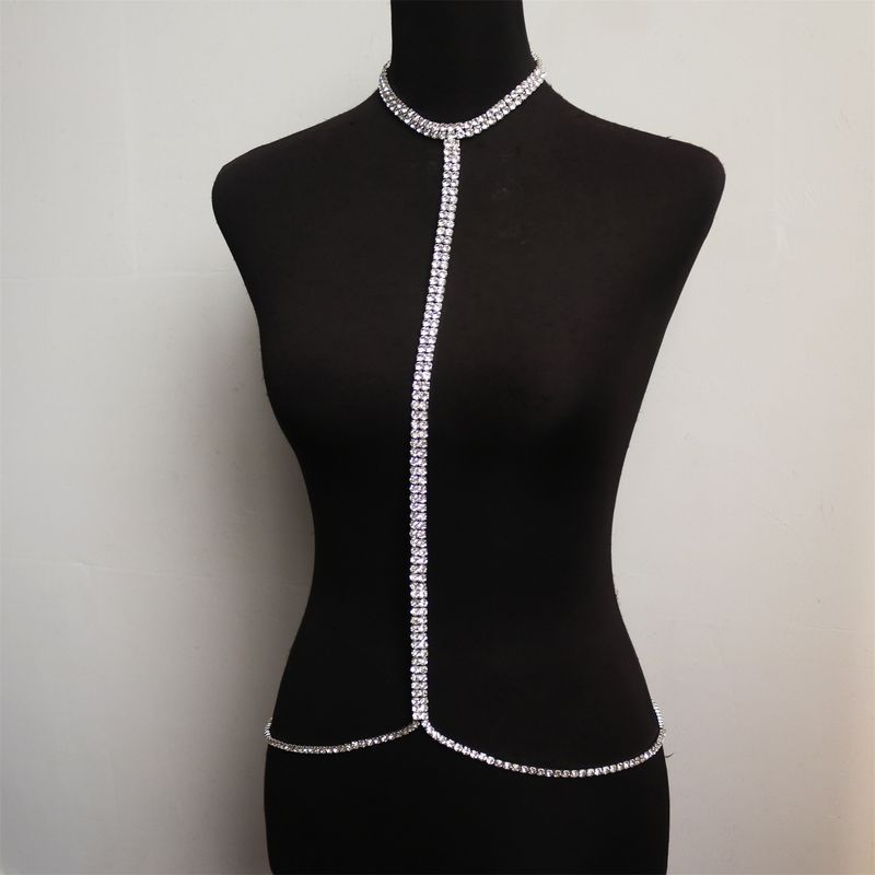 Fashionable and personalized one-piece rhinestone women's chest sexy nightclub party body chain, jewelry accessories_voghion.com